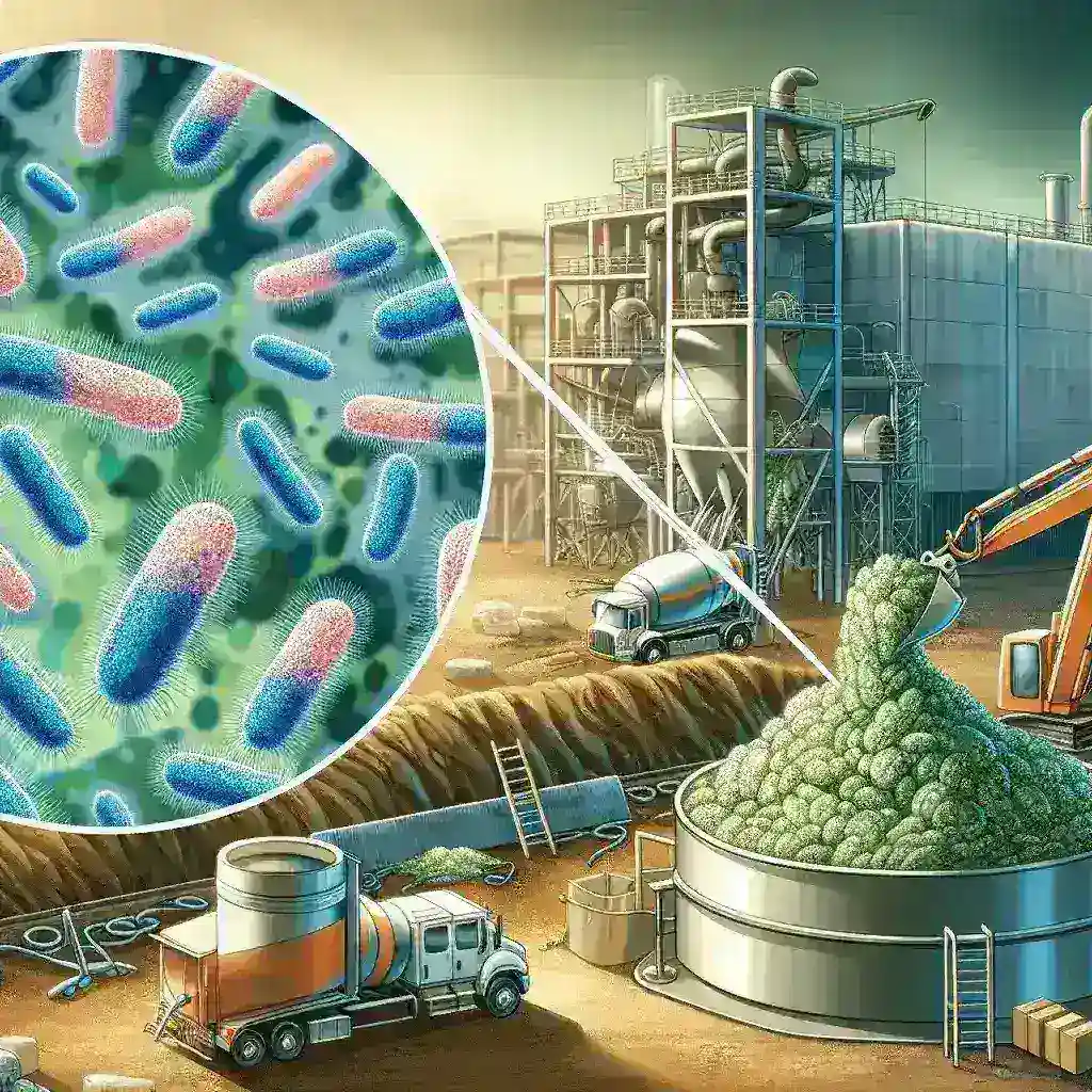 "Imagem ilustrativa de cianobactérias utilizadas na produção de cimento de baixa energia, destacando o processo sustentável e inovador na indústria de construção civil."