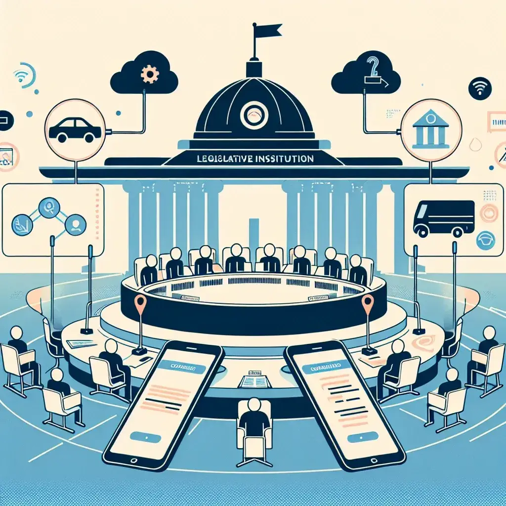 "Senado em Brasilia, discutindo limites para coleta de dados por aplicativos de transporte, com representantes legislativos debatendo questões de privacidade e segurança de dados."